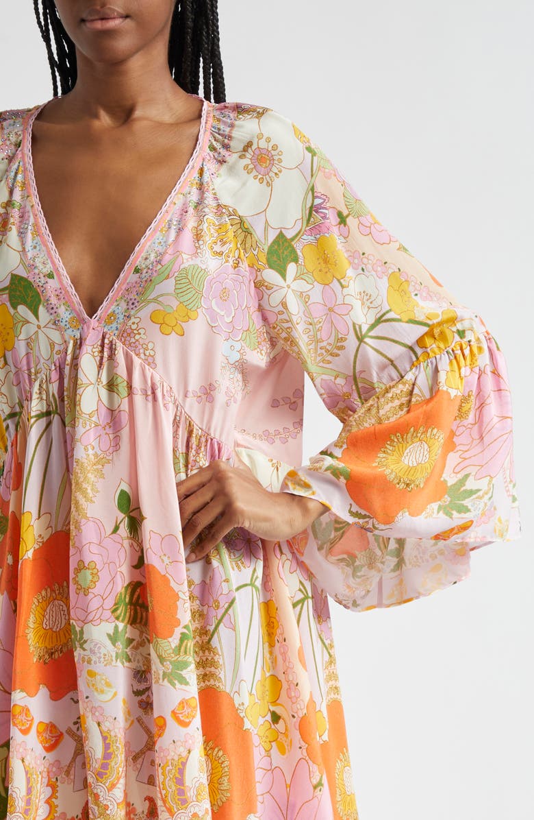 Camilla Clever Clogs Ruffle Sleeve A-Line Silk Minidress, Alternate, color, 