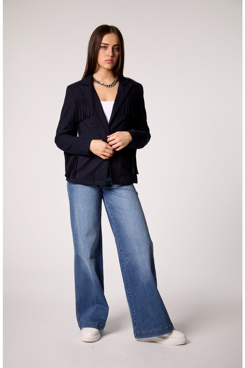 Helen Fringe Blazer with Removable Denim Insert, Alternate, color, Midnight