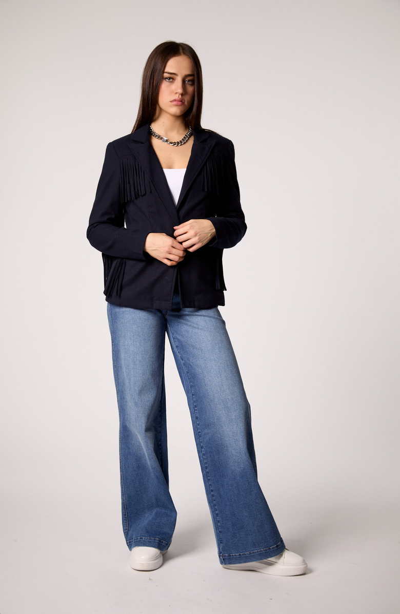 BLUE REVIVAL Helen Fringe Blazer with Removable Denim Insert, Alternate, color, Midnight