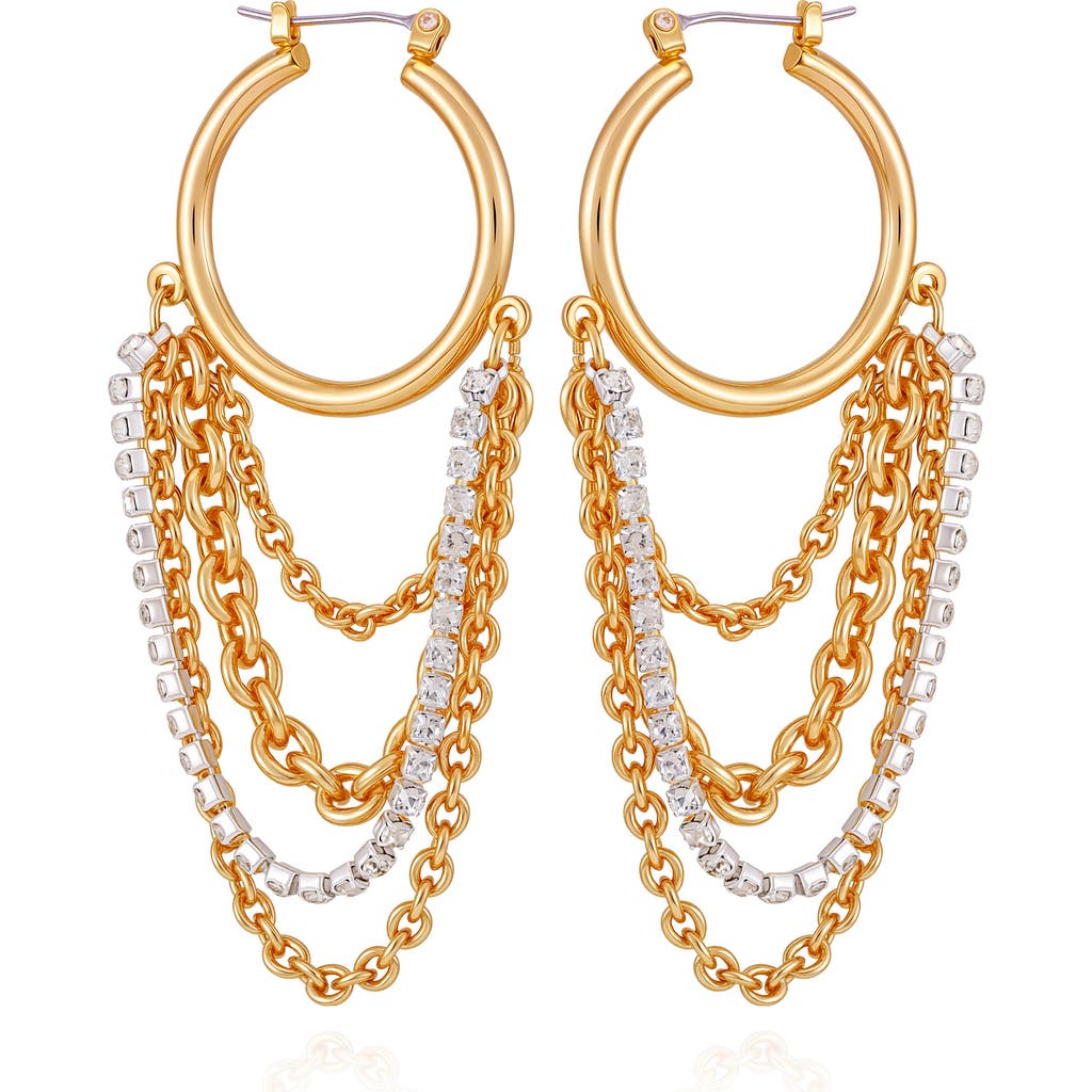 Guess Linear Chain Drop Hoop Earrings In Multi