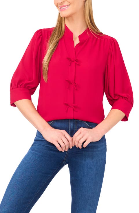 Bow Detail Button Front Top