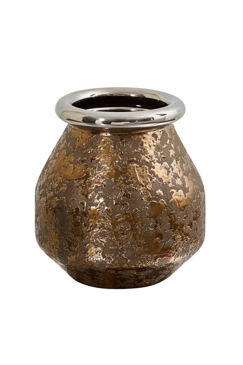 9.5-in Textured Bronze Vase with Silver Rim, Main, color, Copper