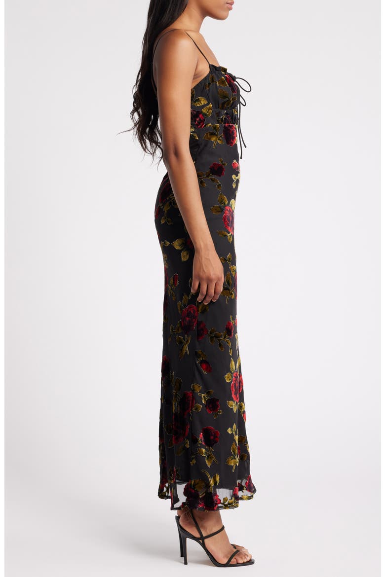 Devore Floral Tie Front Chiffon Maxi Dress, Alternate, color, BLACK MULTI