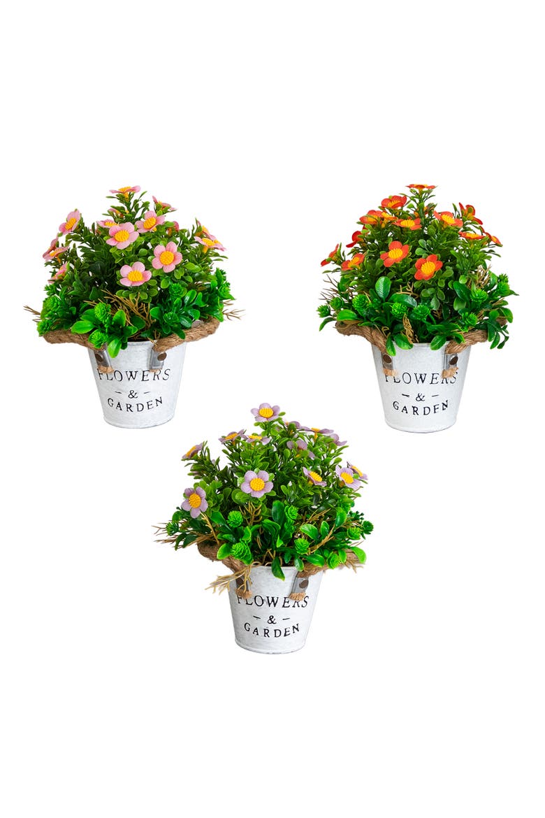8-in Artificial Daisy Plant in Rustic Flowers & Garden Planter - Set of 3, Main, color, Assortment 1