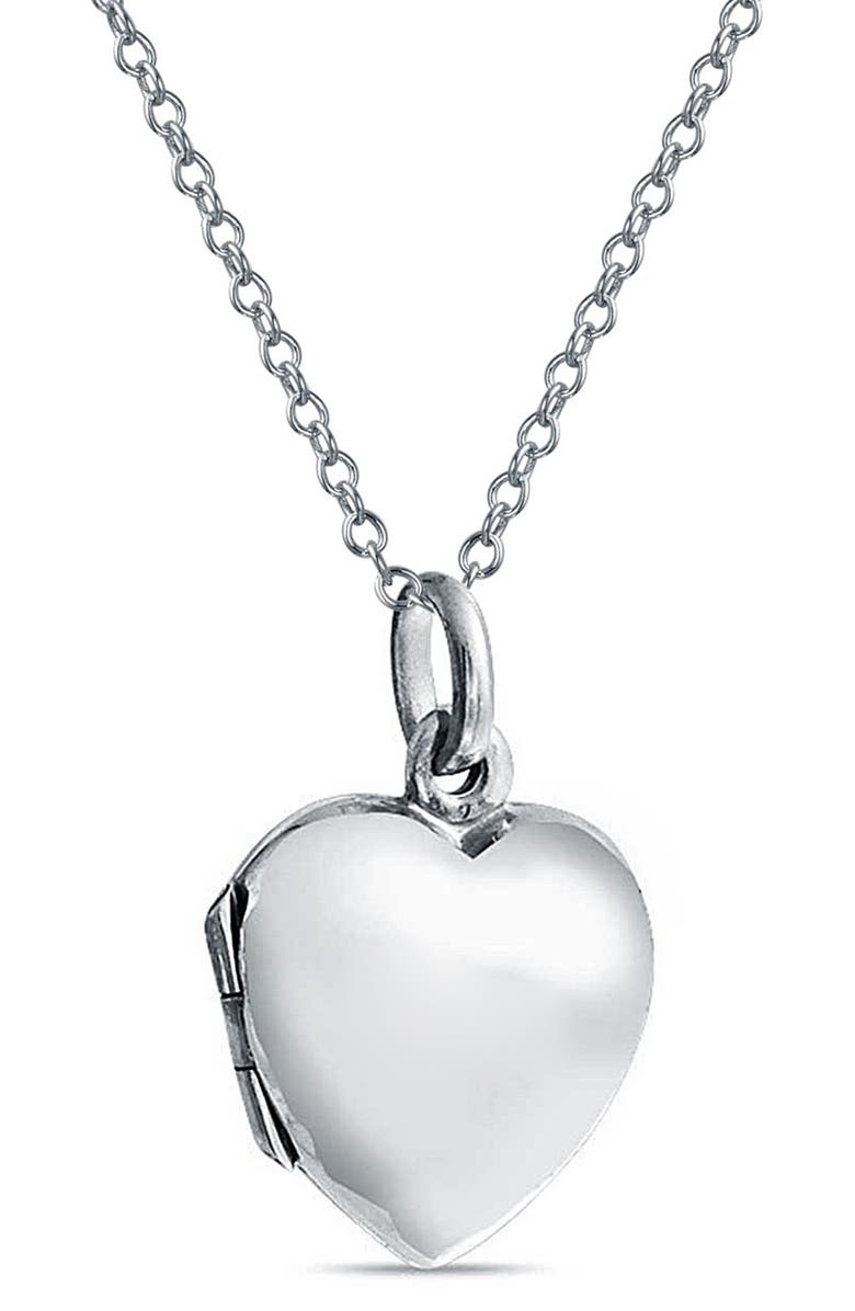 BLING JEWELRY Sweet 16 Rhodium Plated Sterling Silver Engraved Heart Locket Necklace, Alternate, color, Silver