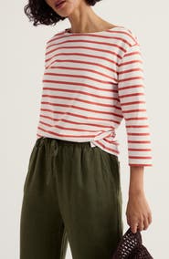 Seasalt Cornwall Sailor Stripe Three Quarter Sleeve Organic Cotton T-Shirt