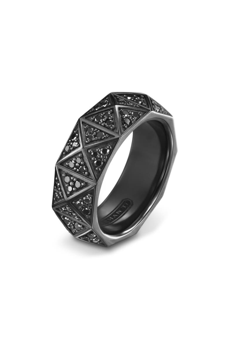 Men's Pyramid Band Ring in Black Titanium with Black Diamonds, 8mm, Alternate, color, BLACK TITANIUM - SIZE 11