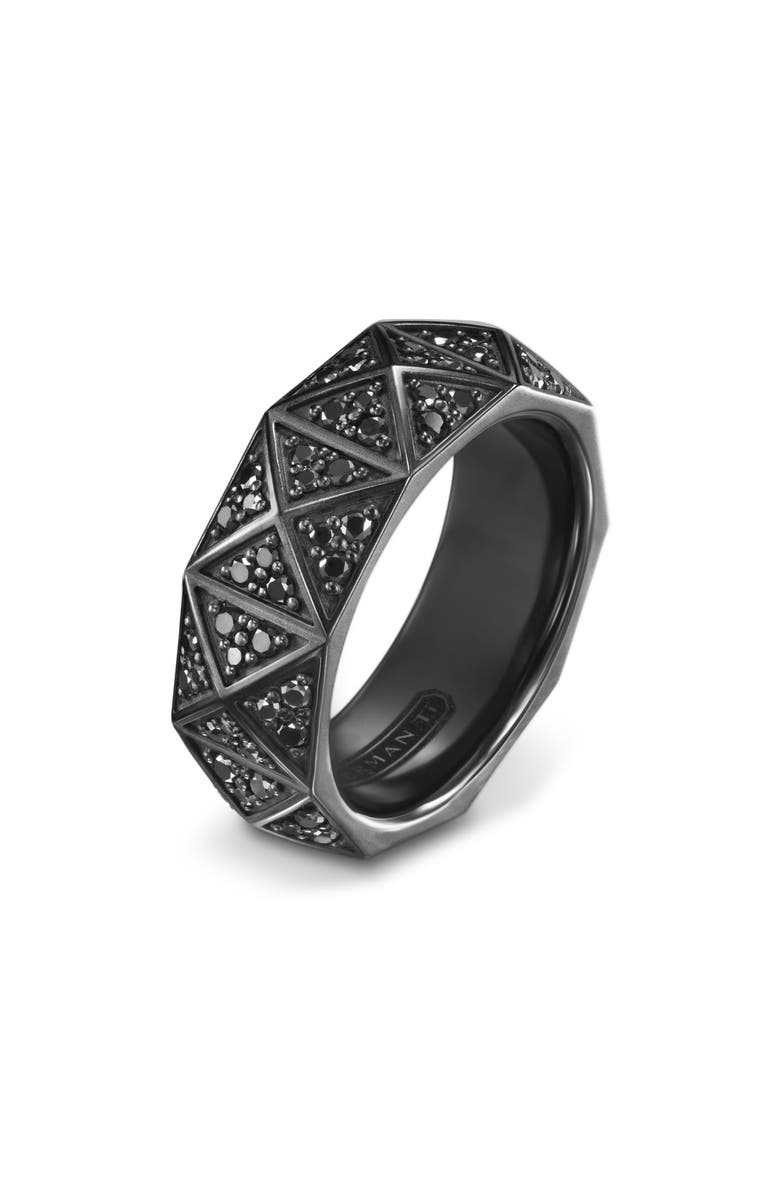 David Yurman Men's Pyramid Band Ring in Black Titanium with Black Diamonds, 8mm, Alternate, color, Black Titanium - Size 10