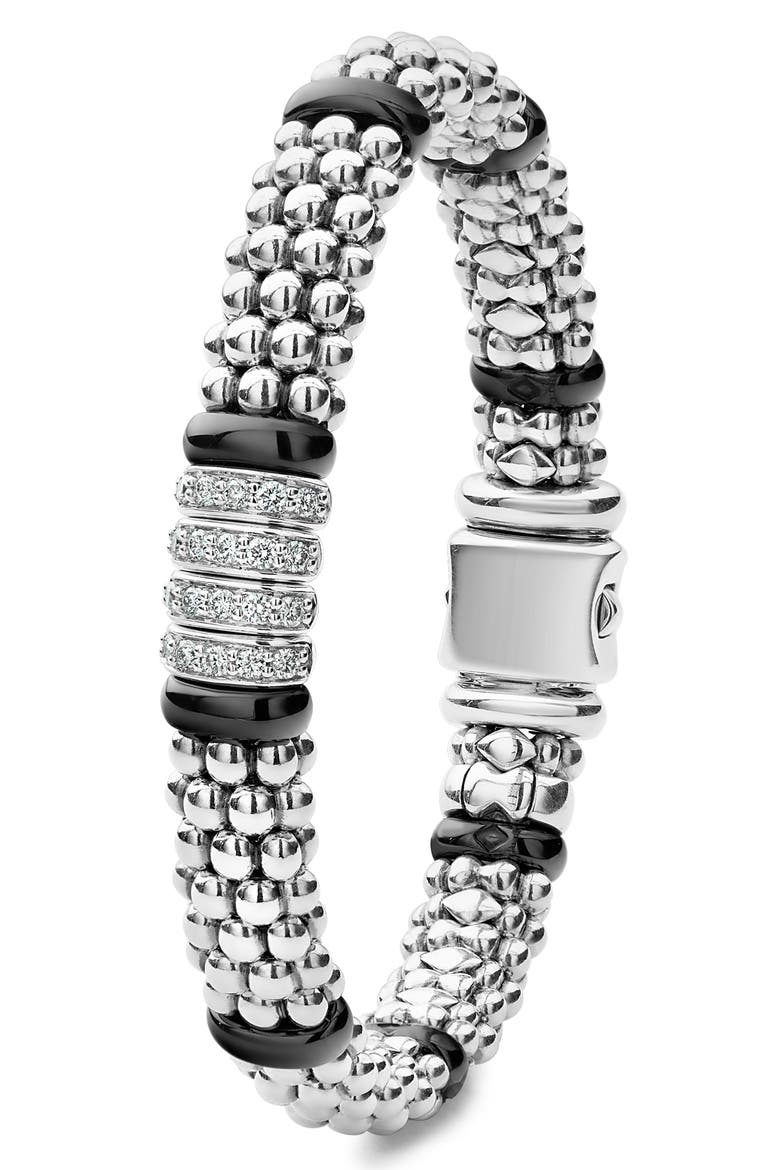 Black Caviar Diamond 4-Link Bracelet, Alternate, color, SILVER/ BLACK CERAMIC/ DIAMOND