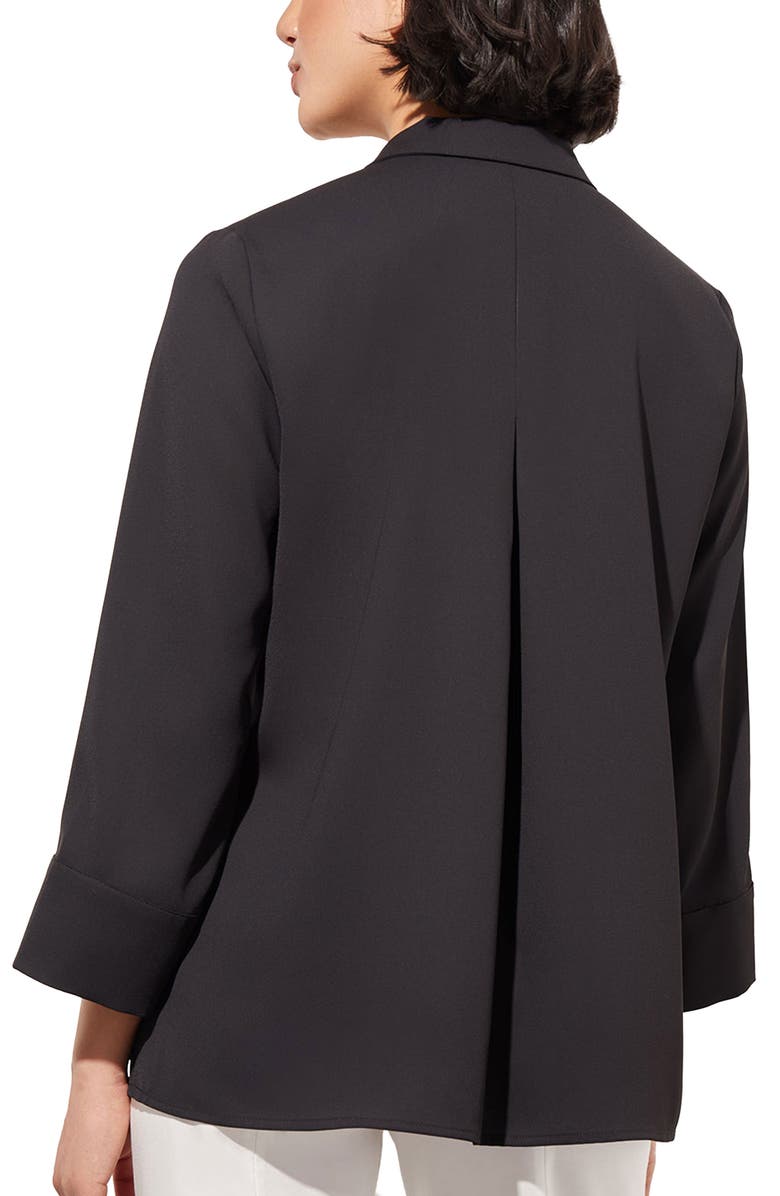 Ming Wang Heritage Fit Wing Collar Bracelet Sleeve Crêpe de Chine Top, Alternate, color, Black