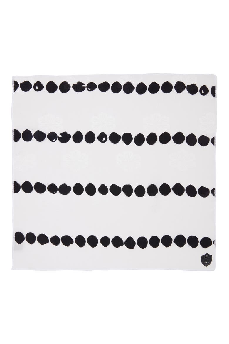 Black Dot Floral Jacquard Silk Pocket Square, Alternate, color, WHITE