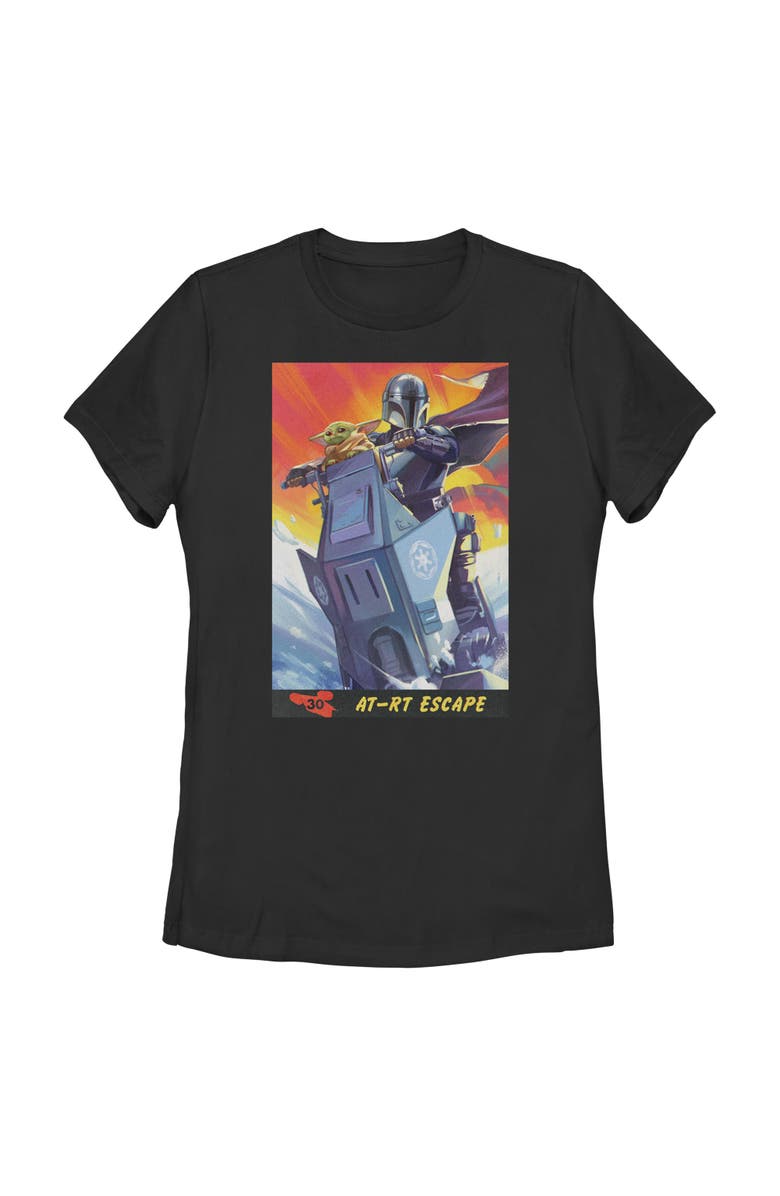 Star Wars: The Mandalorian and Grogu Women's Star Wars The Mandalorian and Grogu AT RT Escape Comic Art  Graphic T-Shirt, Main, color, Black