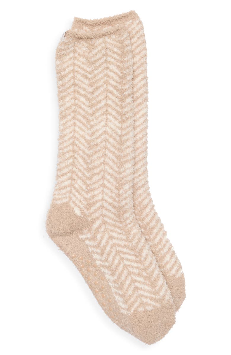 Barefoot Dreams<sup>®</sup> CozyChic<sup>™</sup> Herringbone Gripper Crew Socks, Main, color, Tan/ Cream