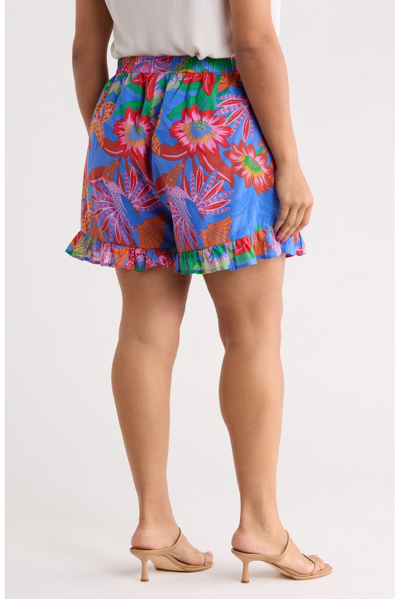 Cindal Floral Daniela Ruffle High Waist Shorts, Alternate, color, BLUE-PINK-MULTI