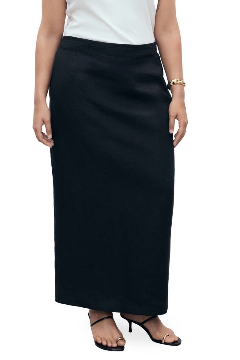 Linen Pencil Skirt, Main, color, BLACK