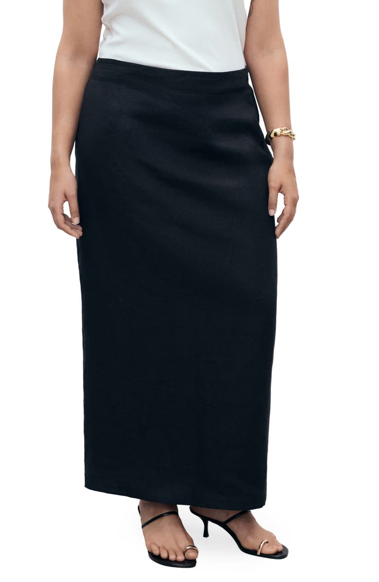 MANGO Linen Pencil Skirt, Main, color, Black