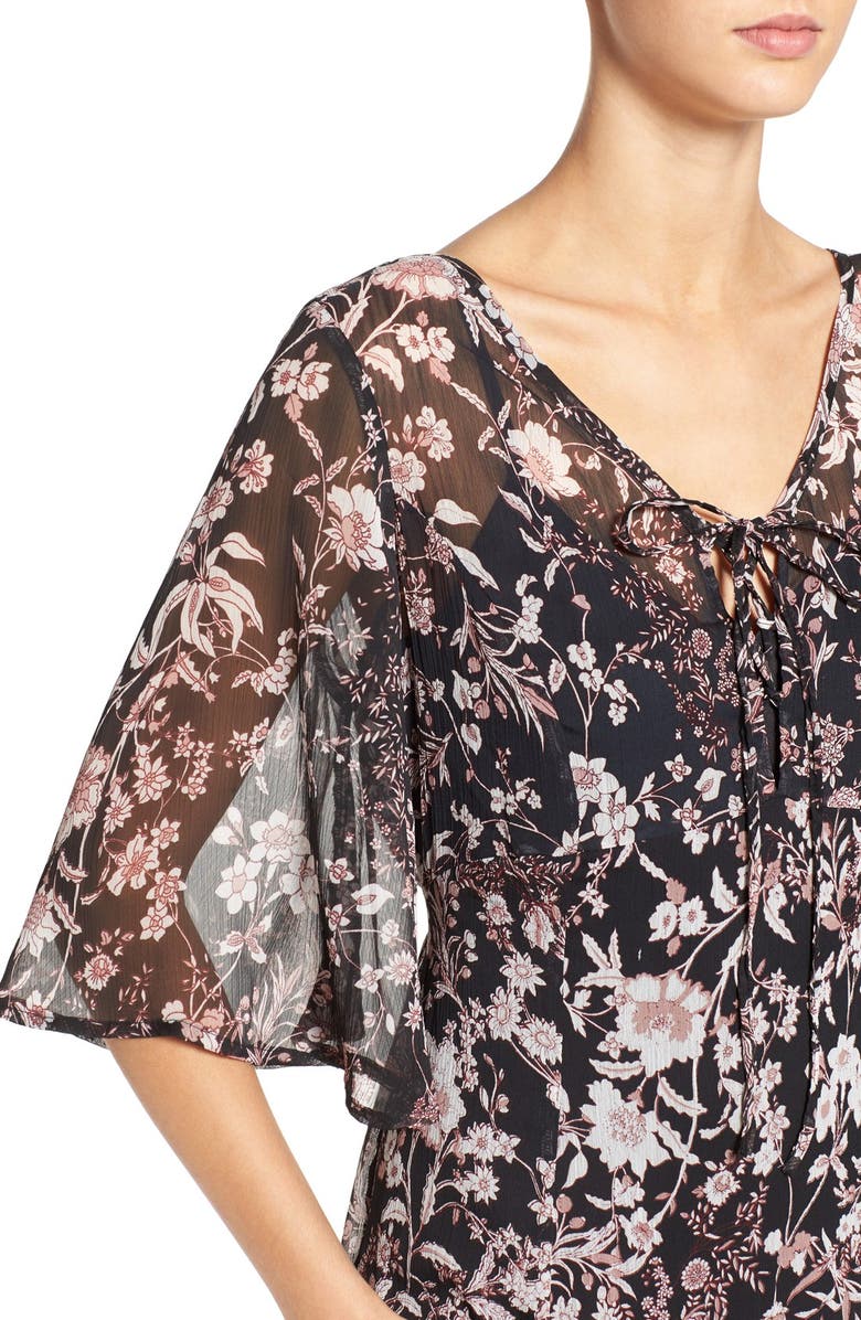 Band of Gypsies Floral Print Sheer Maxi Dress, Alternate, color, 