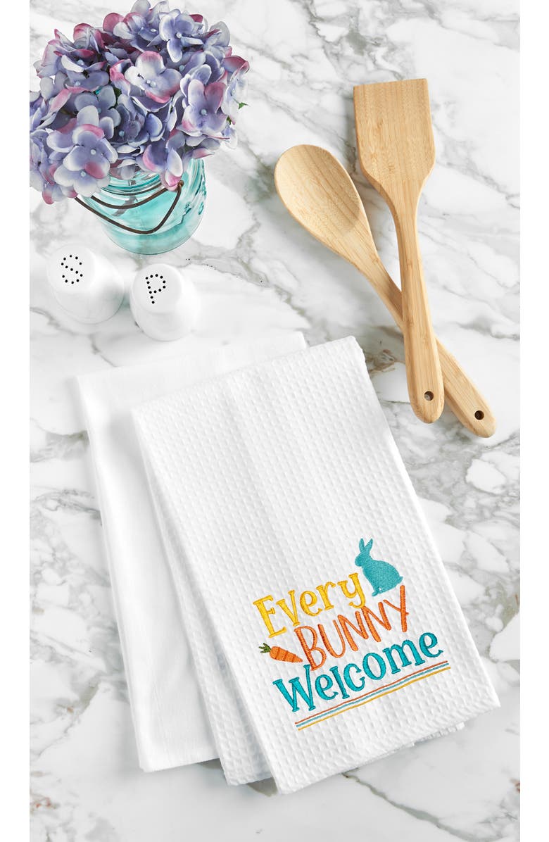 C&F Home "Every Bunny Welcome" Easter Rabbit Spring Theme Kitchen Dishtowel, Alternate, color, White
