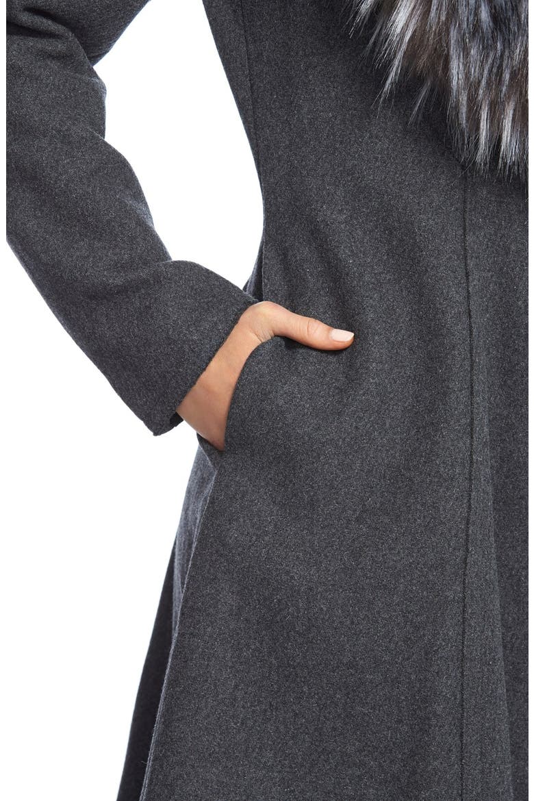 'Serena' Faux Fur Collar Wool Blend Fit & Flare Coat, Alternate, color, CHARCOAL
