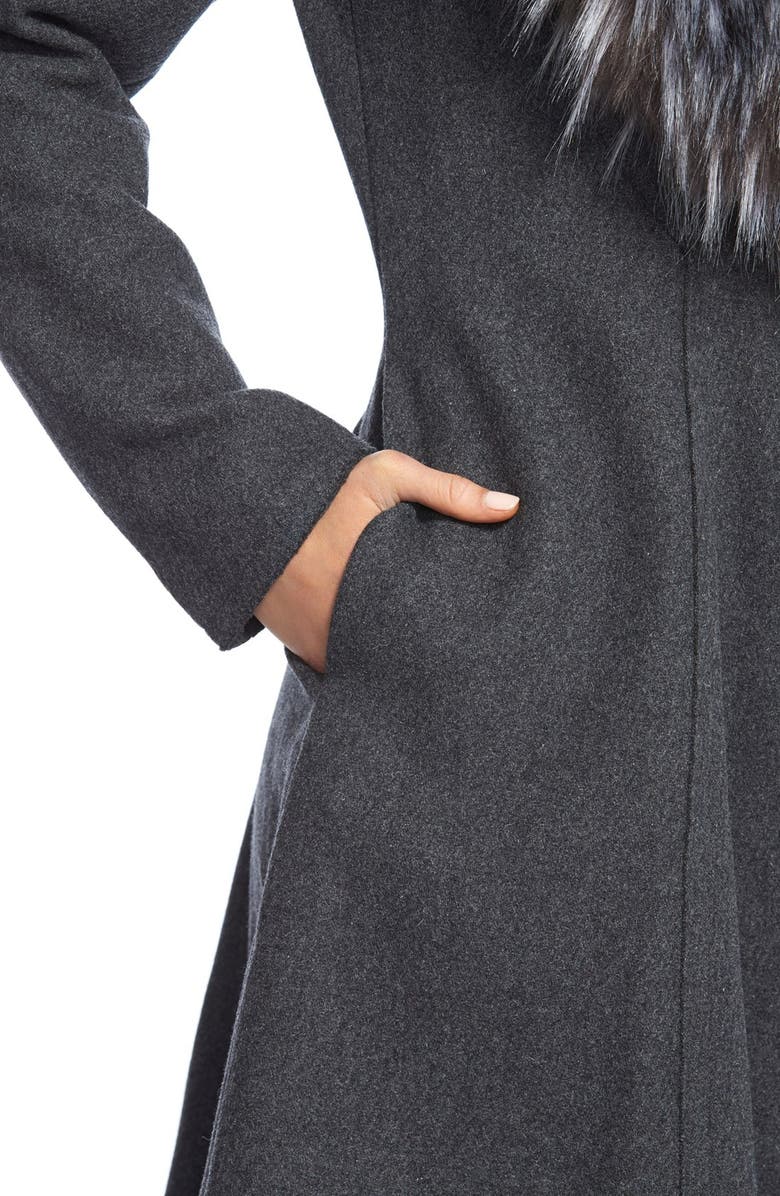 Vera Wang 'Serena' Faux Fur Collar Wool Blend Fit & Flare Coat, Alternate, color, 