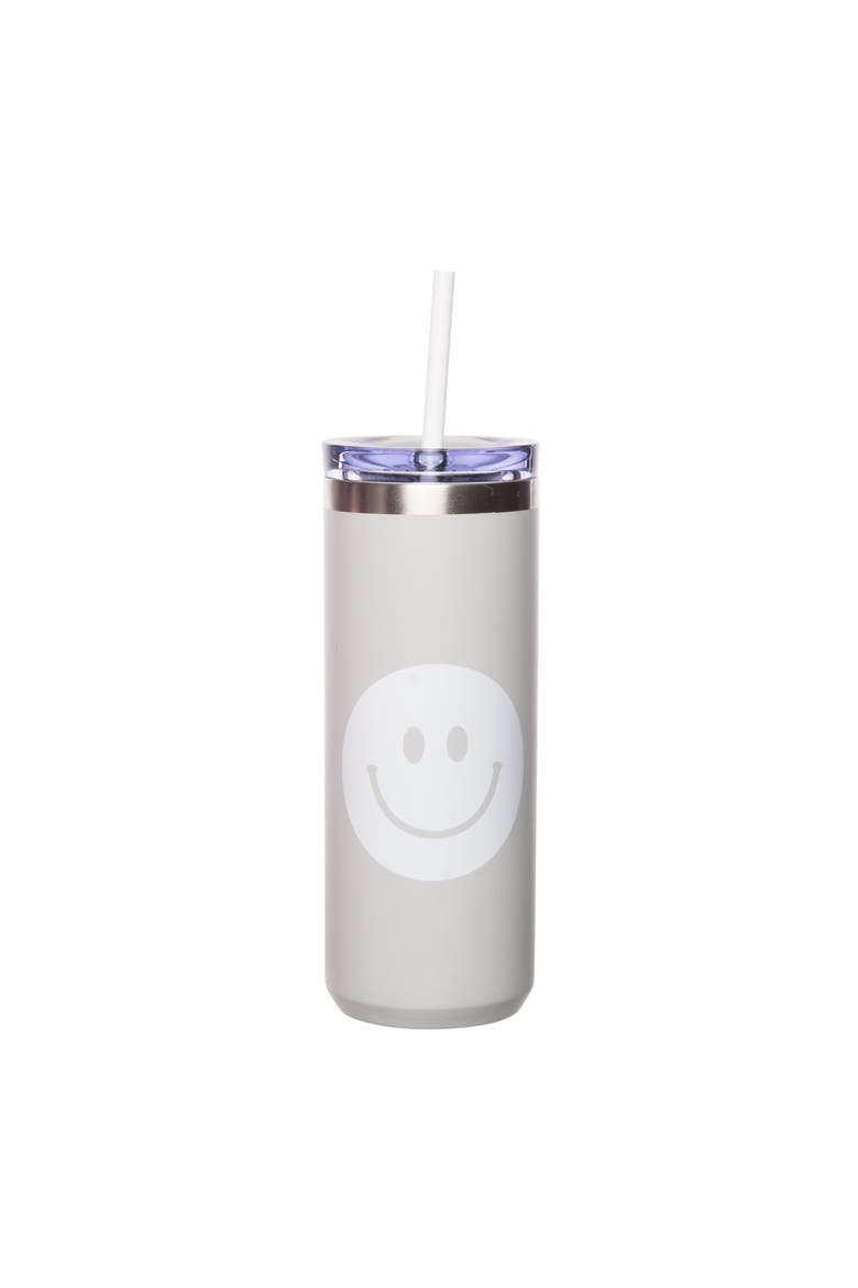 Smiley Tumbler w/ Straw Metal Clear 18 oz, Main, color, Clear