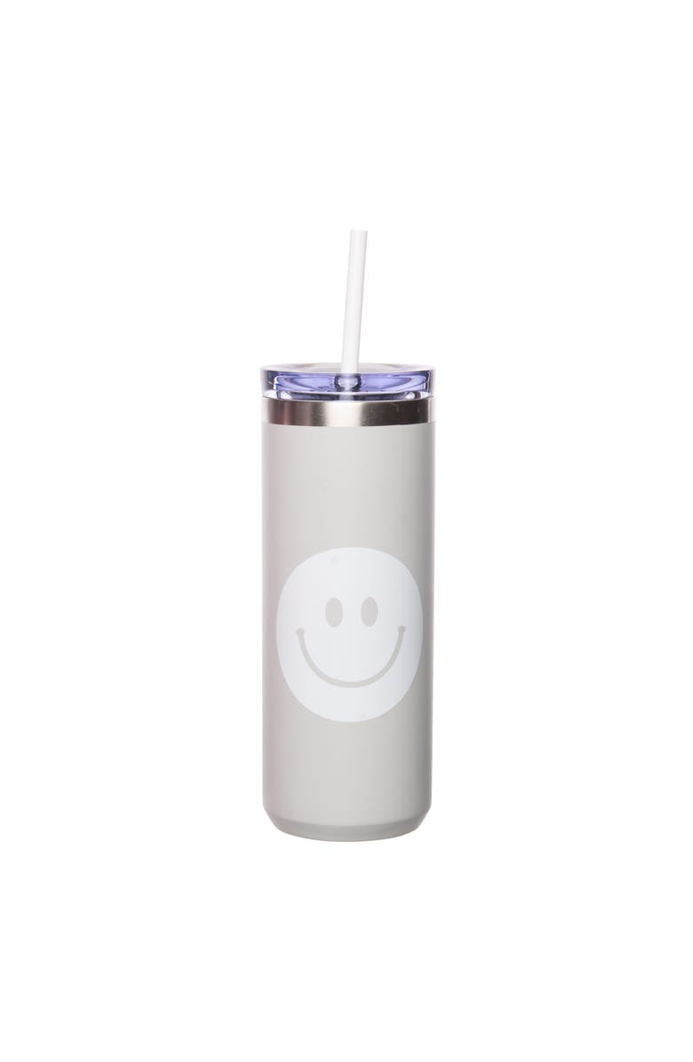 Totalee Gift Smiley Tumbler w/ Straw Metal Clear 18 oz, Main, color, Clear
