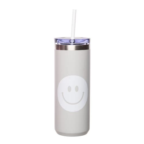 Totalee Gift Smiley Tumbler W/ Straw Metal Clear 18 oz In Transparent