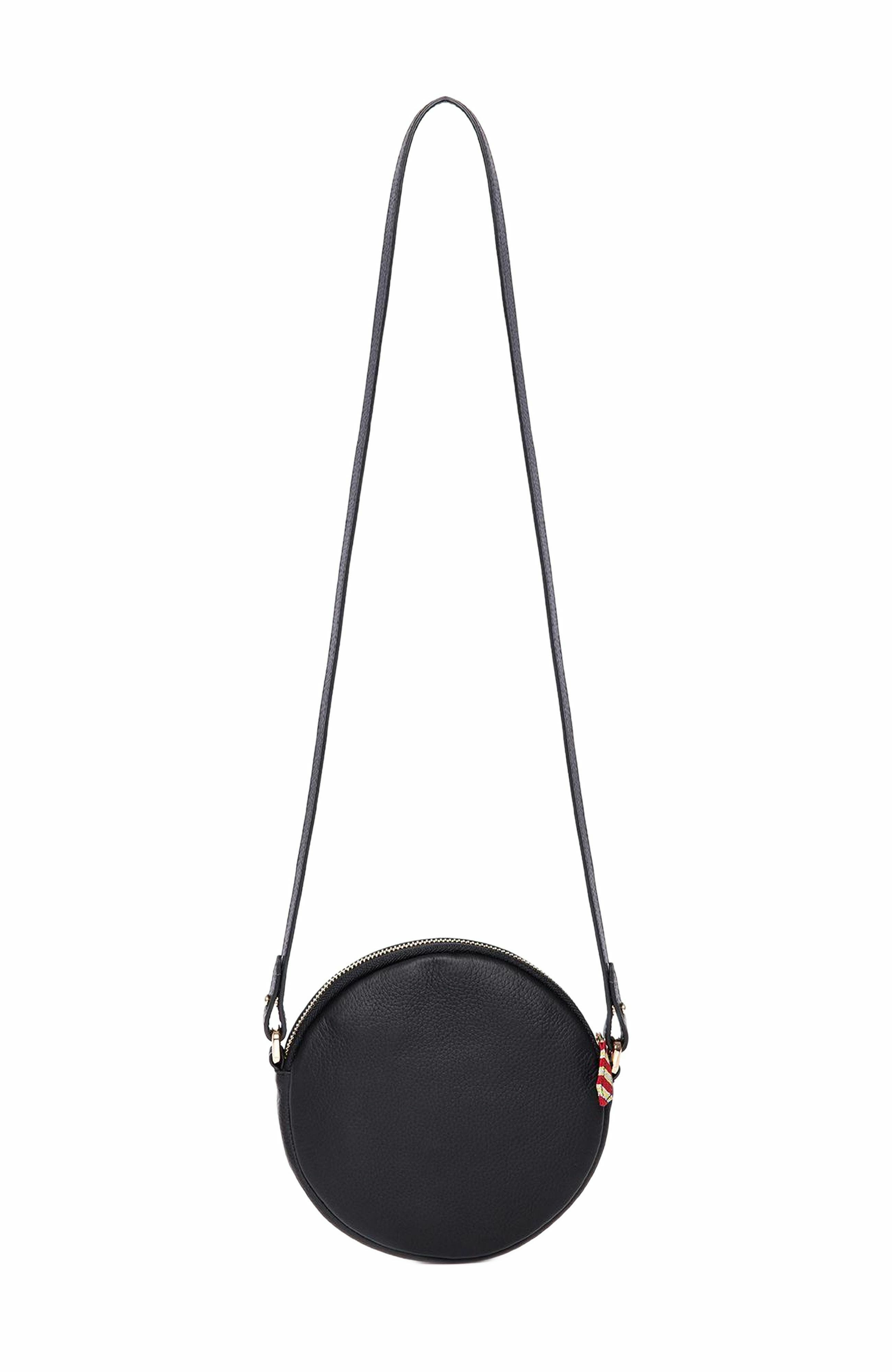 K'ai & Vrosi Genuine Leather & Striped Fabric Pattern Crossbody Bag, Alternate, color, Black