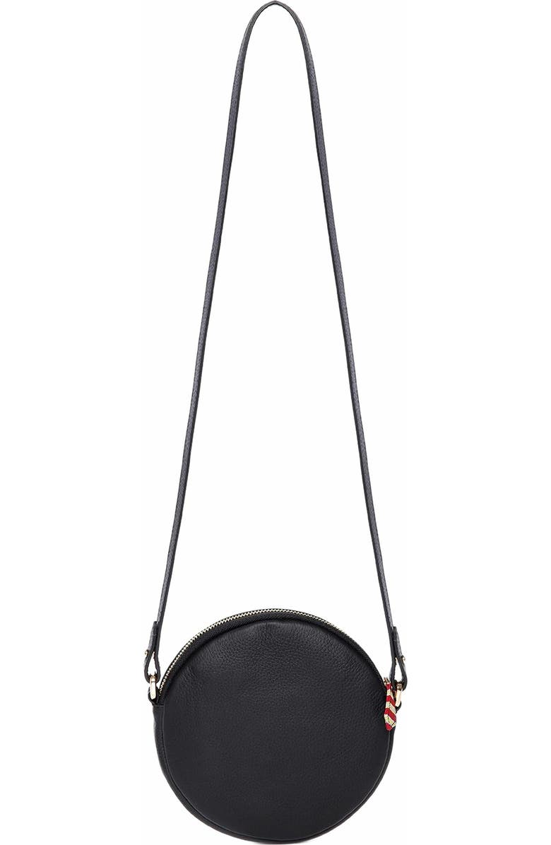 K'ai & Vrosi Genuine Leather & Striped Fabric Pattern Crossbody Bag, Alternate, color, Black