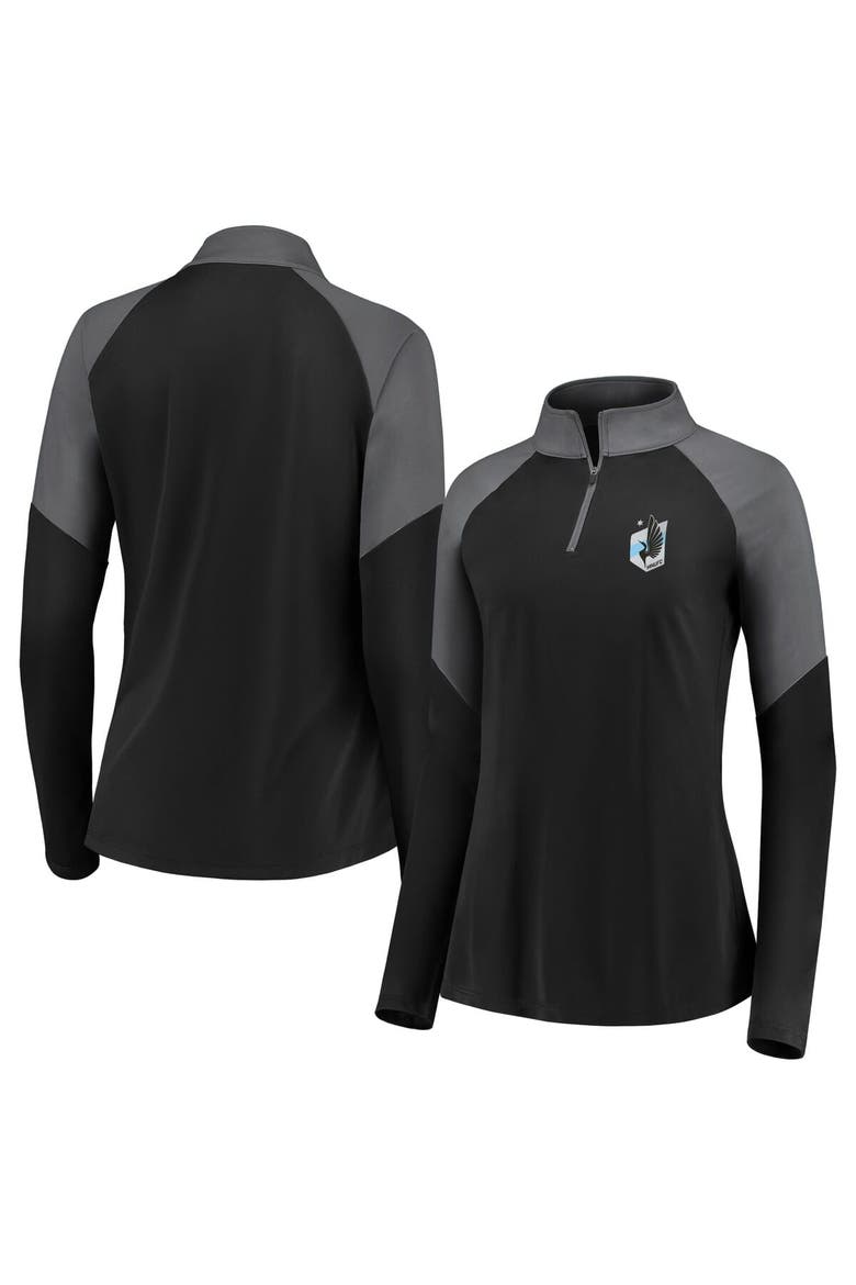 Women's Fanatics Black Minnesota United FC Interlock Quarter-Zip Pullover, Main, color, Black