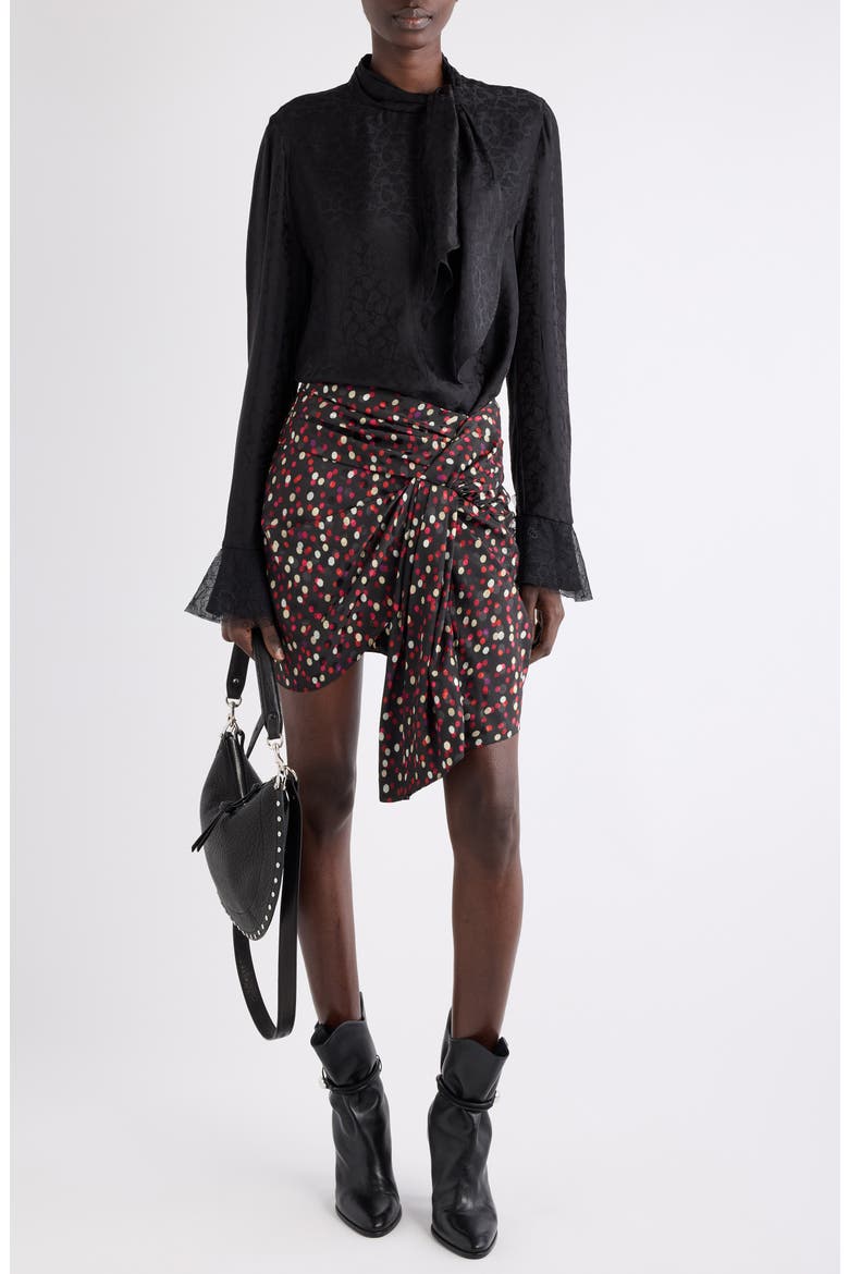 Ovia Polka Dot Asymmetric Gathered Miniskirt, Alternate, color, BLACK/ RED