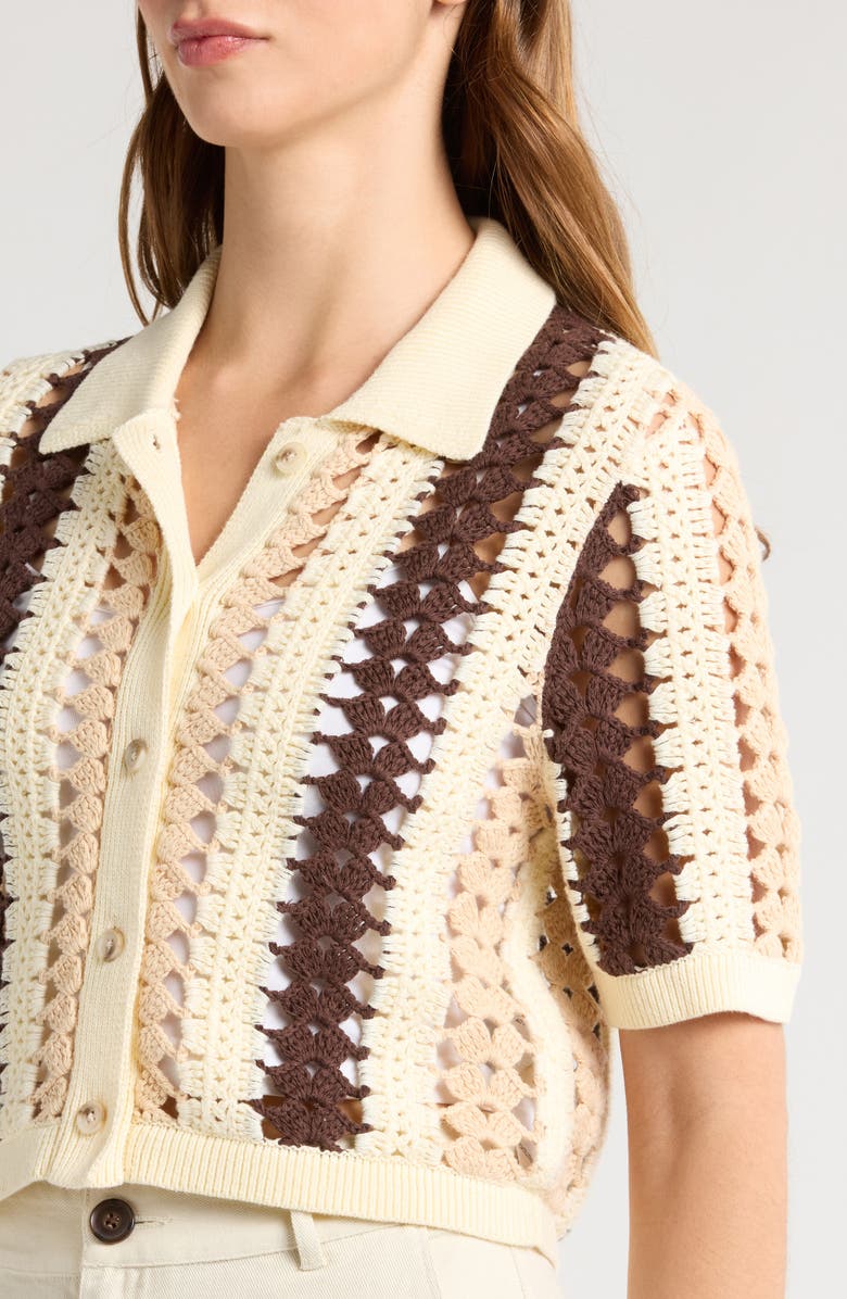 Reiss Roni Collar Crochet Cardigan, Alternate, color, Cream/ Brown