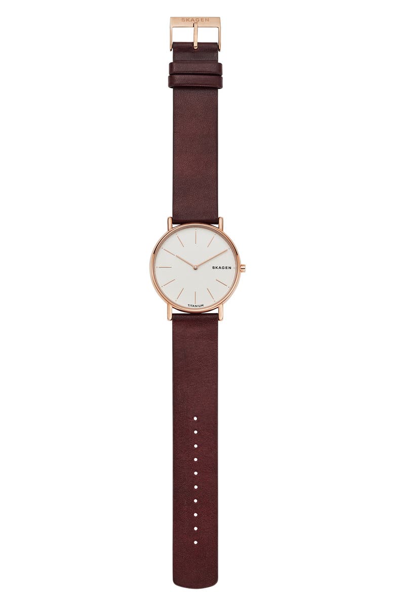 Skagen Signatur Leather Strap Watch, 40mm, Alternate, color, 