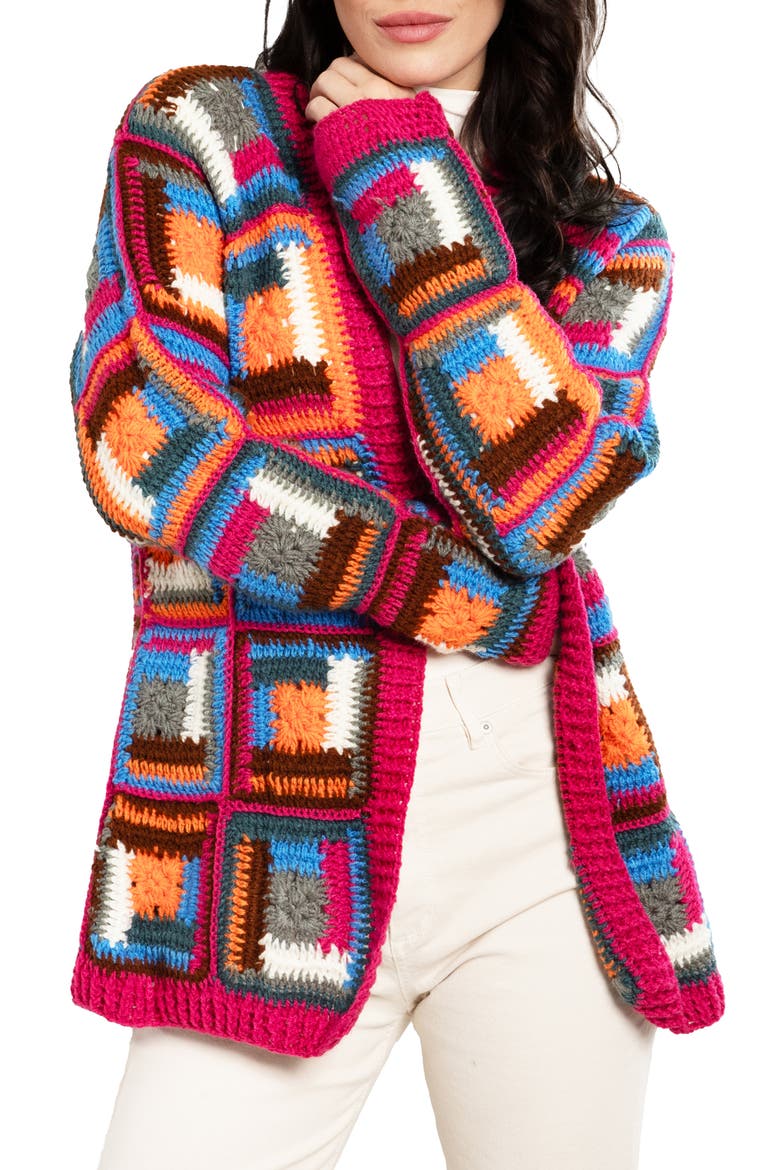 Granny Square Crochet Cardigan, Main, color, PINK