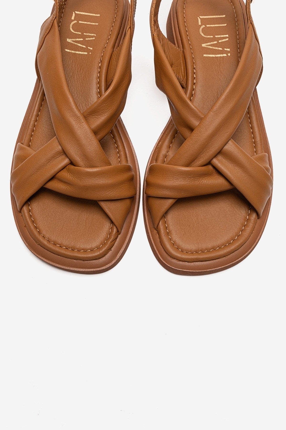 Frand Leather Crisscross Strap Sandal, Alternate, color, Cognac