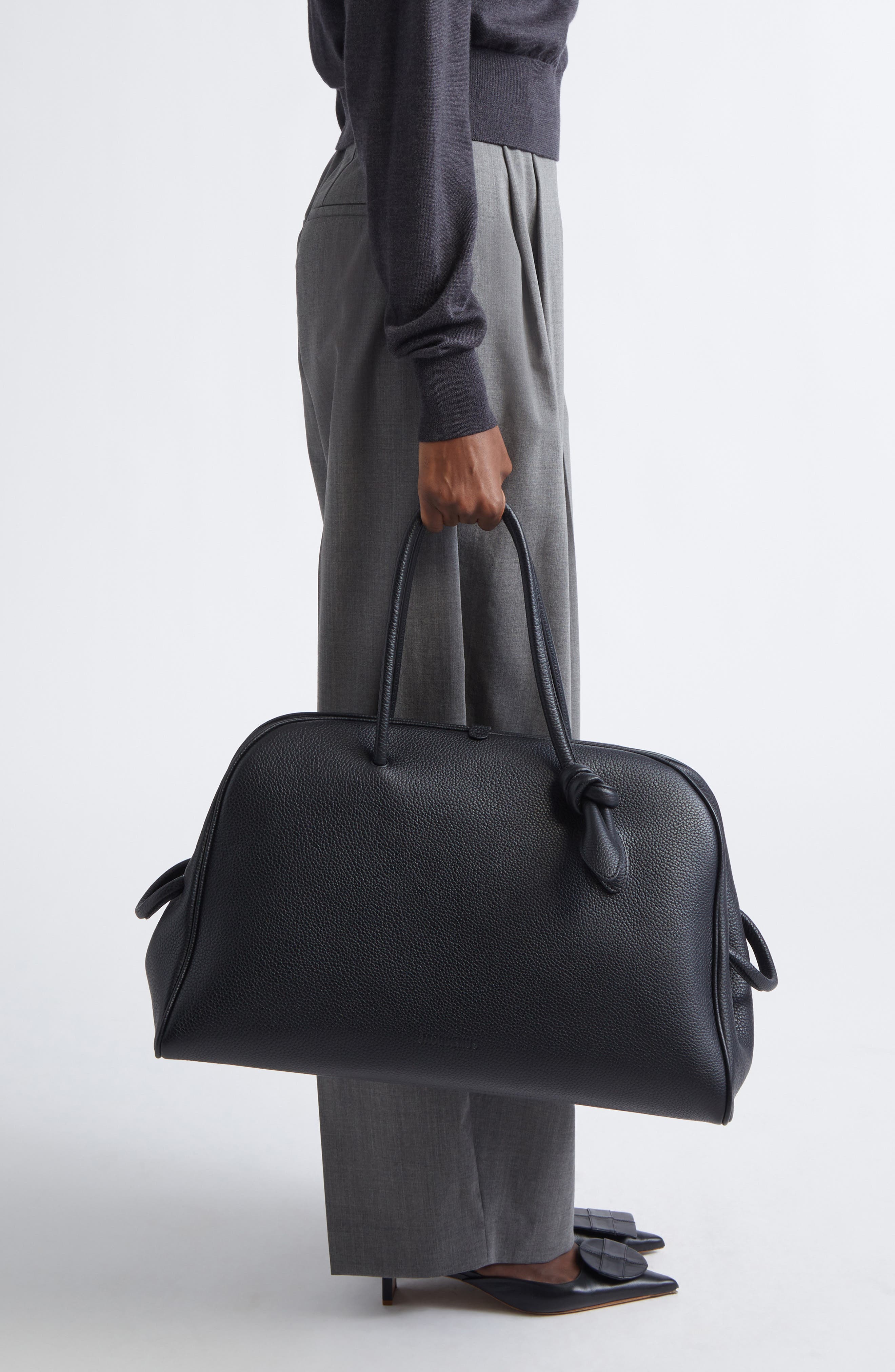 Jacquemus Le Grand Turismo Leather Bowling Bag, Alternate, color, Black