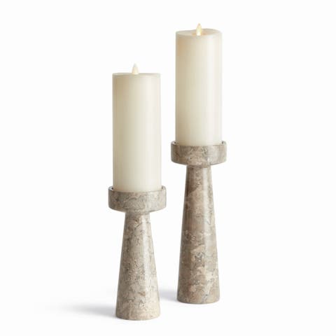 Terrene Candle Stands, Set of 2 - Gray & White Marble
