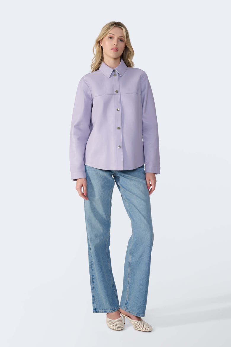 Frankie Leather Shirt Jacket, Alternate, color, Lilac