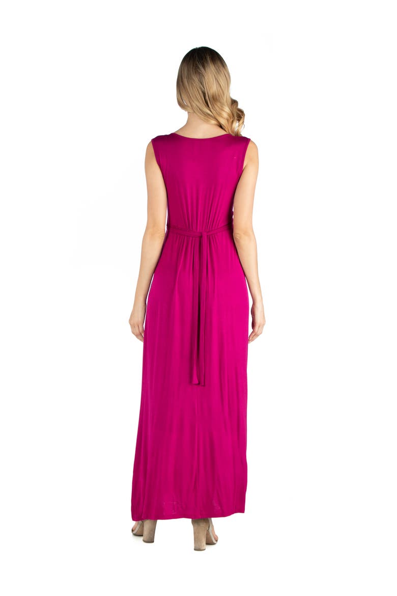 Maternity V-Neck Sleeveless Maxi Dress with Belt, Alternate, color, Magenta