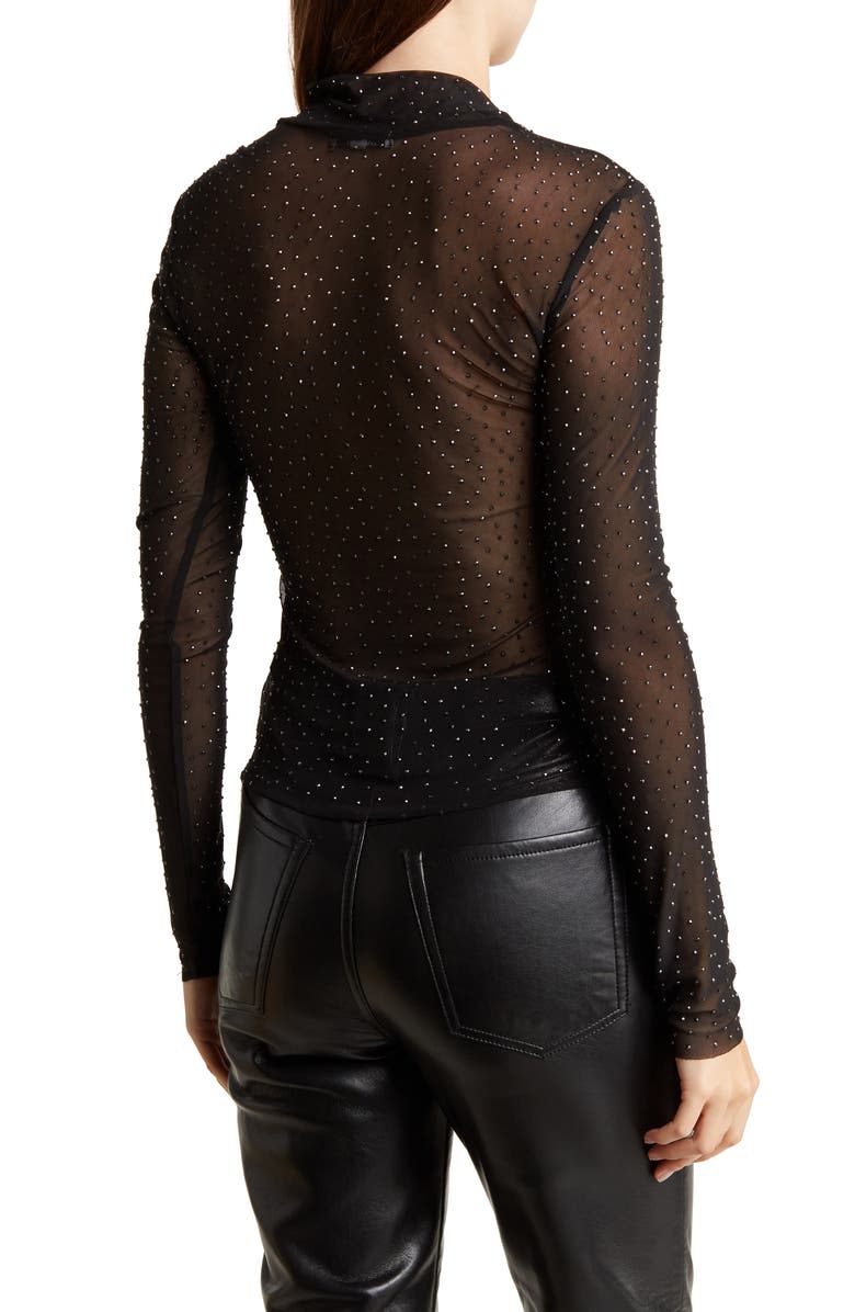 AFRM LOS ANGELES Zoe Rhinestone Long Sleeve Turtleneck Top, Alternate, color, Noir