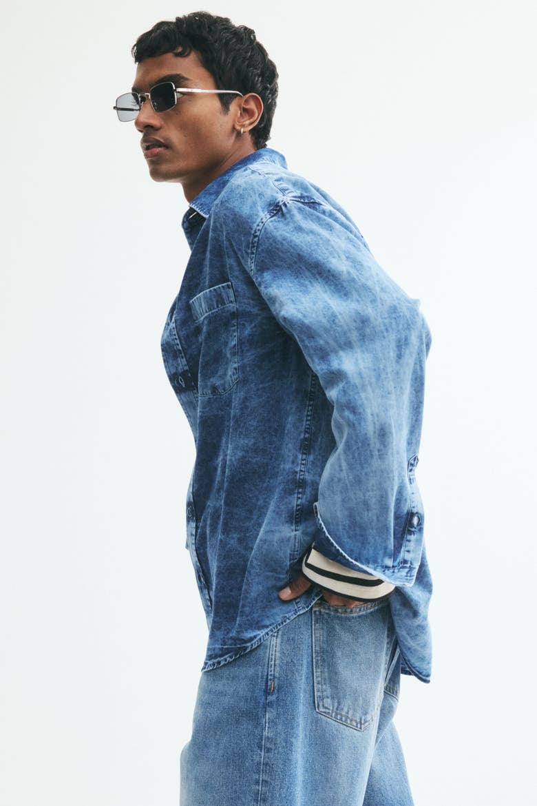 Relaxed-fit Washed Denim Shirt, Alternate, color, Washed denim blue
