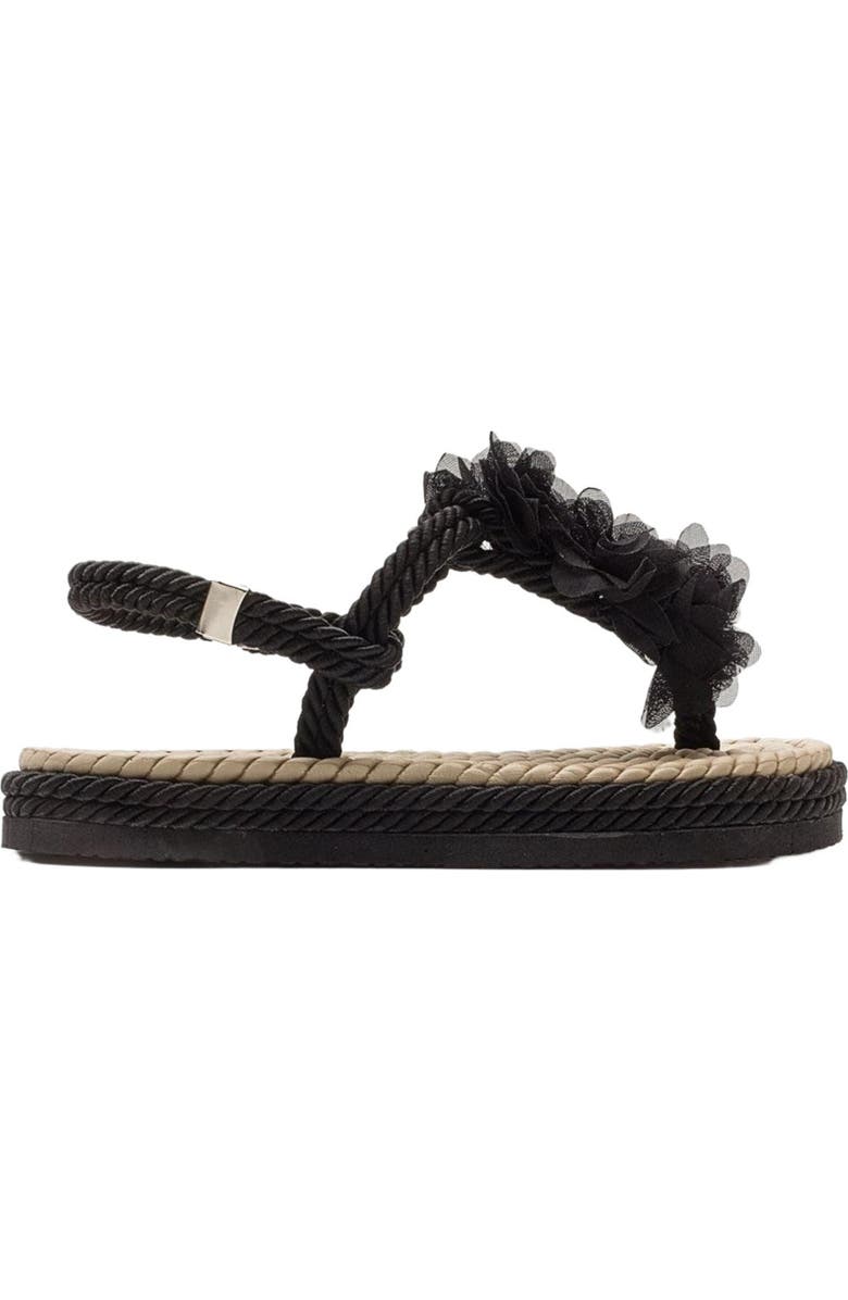 Prologue Shoes SANTRA Lace-Up Thong Sandals, Alternate, color, Black Faux Leather