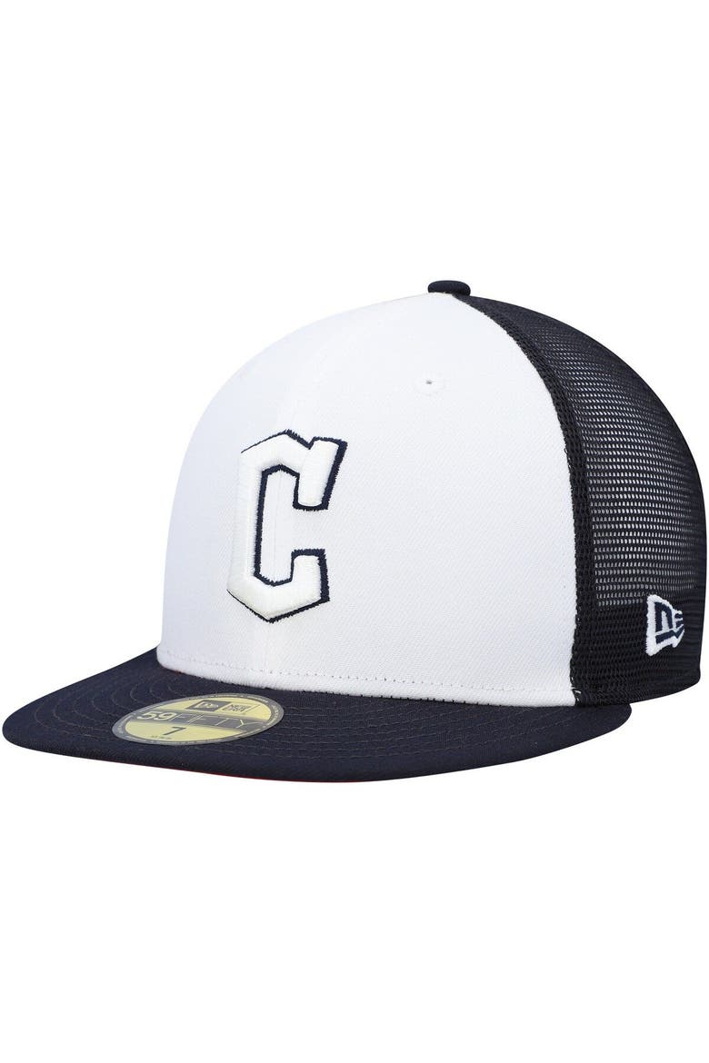 Men's New Era White/Navy Cleveland Guardians 2023 On-Field Batting Practice 59FIFTY Fitted Hat, Main, color, White