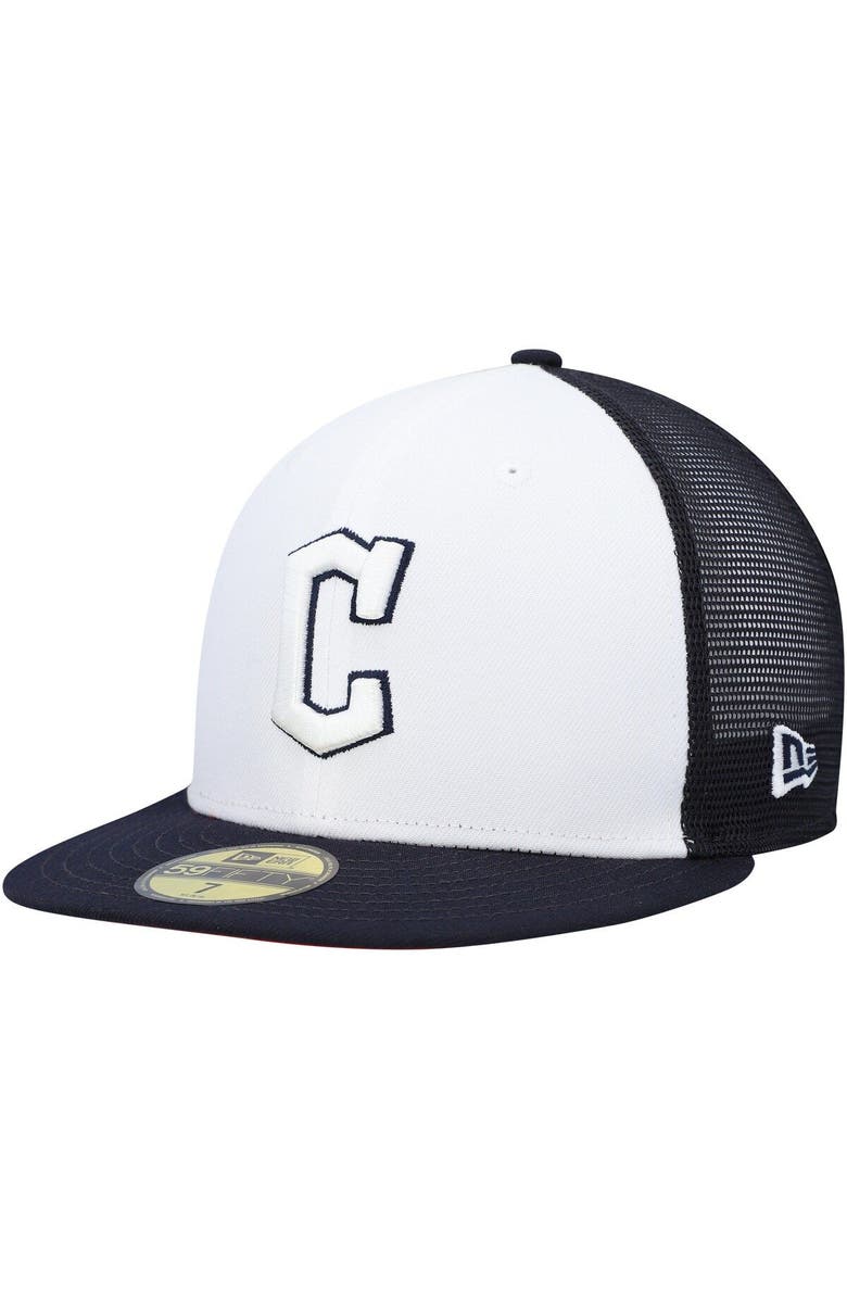 New Era Men's New Era White/Navy Cleveland Guardians 2023 On-Field Batting Practice 59FIFTY Fitted Hat, Main, color, White
