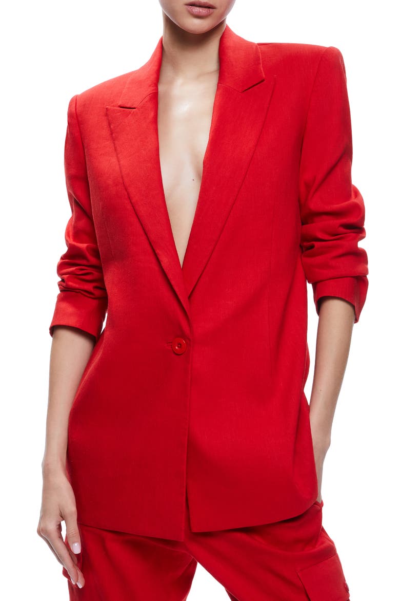 Johanna Strong Shoulder Linen Blend Blazer, Main, color, CINNAMON