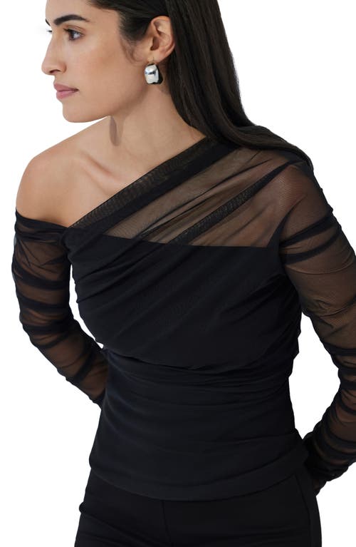 Marcella Monroe One-shoulder Mesh Overlay Top In Black