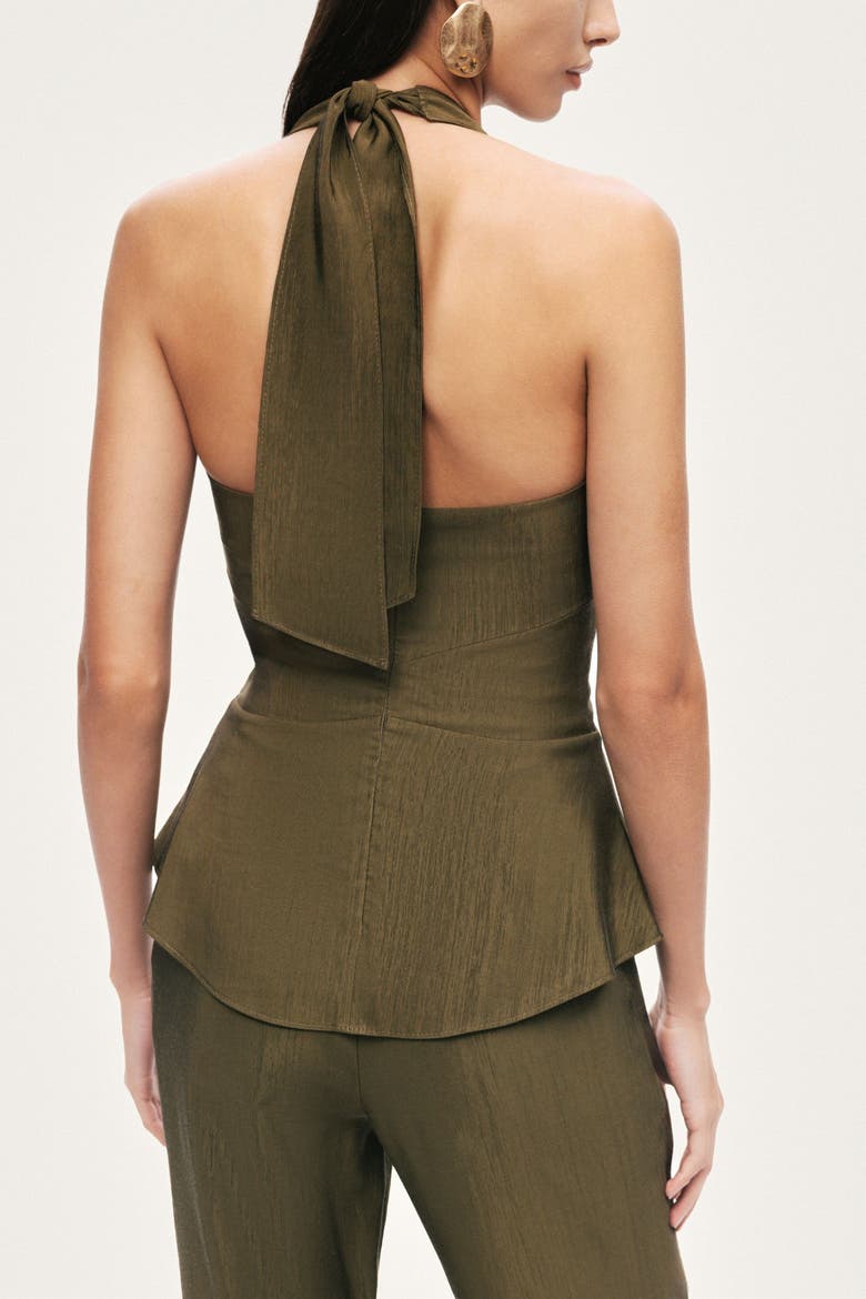 Halter Neck Peplum Top, Alternate, color, Khaki