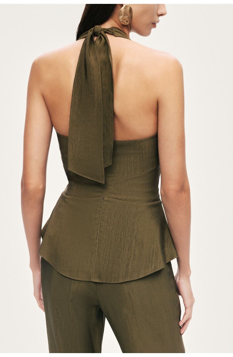 Nocturne Halter Neck Peplum Top, Alternate, color, Khaki