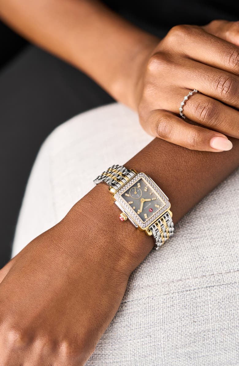 MICHELE Deco Mid Diamond Bracelet Watch,, Alternate, color, Two Tone