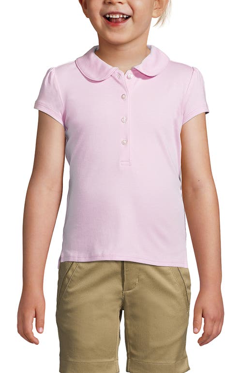 Shop Lands' End Girls Short Sleeve Peter Pan Collar Polo Shirt In Ice Pink